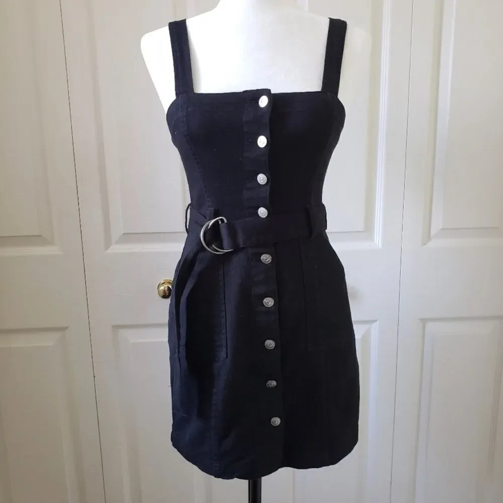 Divided H&M black denim dress size 4 - Picture 1 of 10